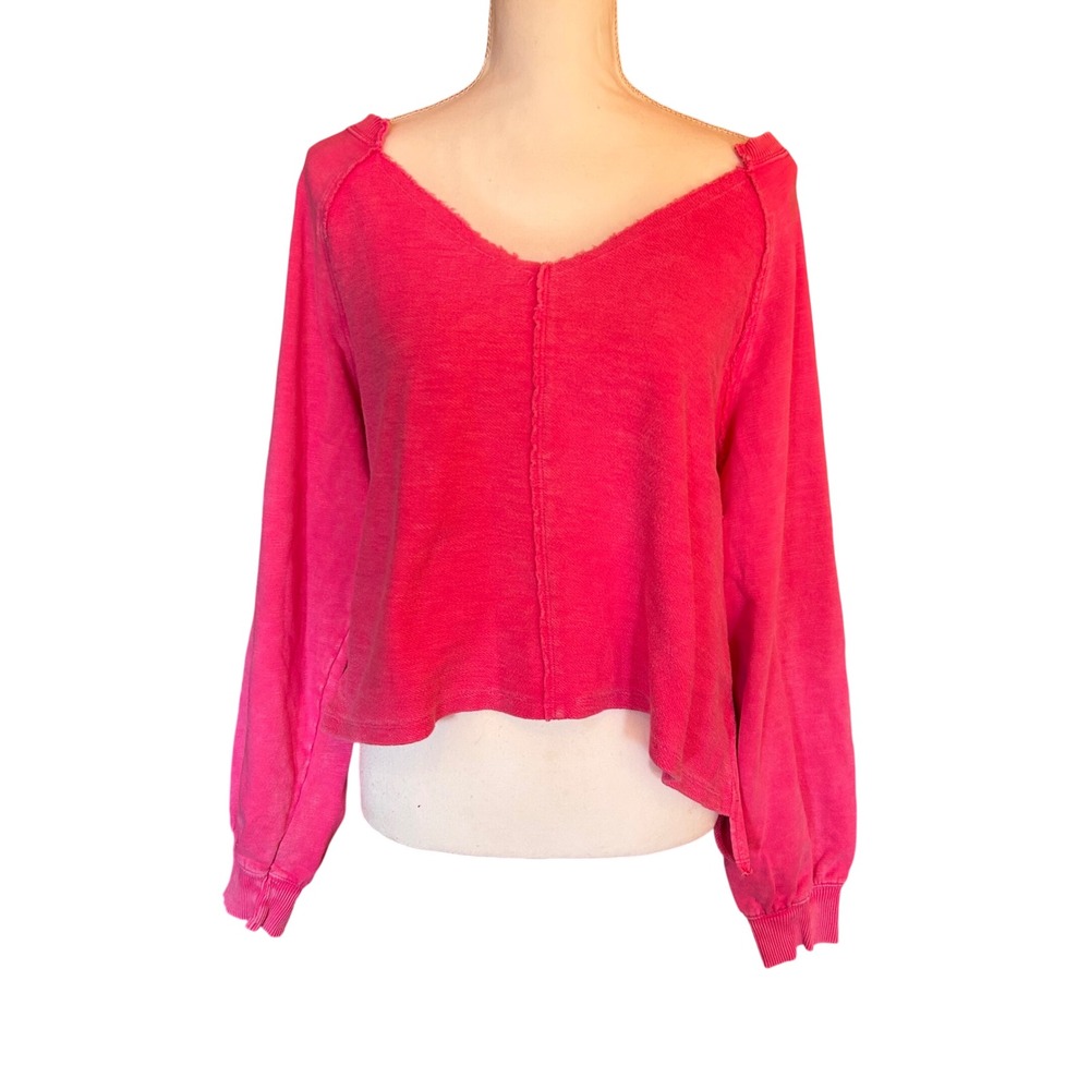 PILCRO‎ Hot Pink V Neck Oversized Sweatshirt Long Sleeve Casual Women's XL
